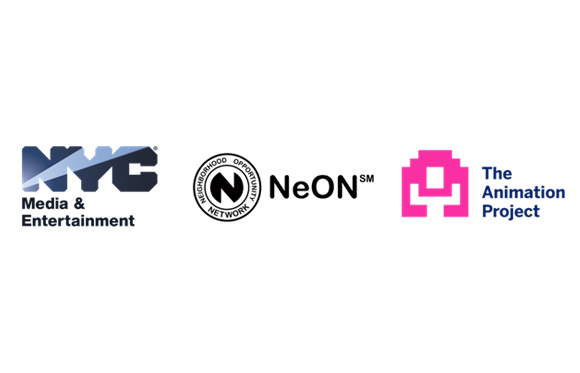 Logos for NYC Media & Entertainment, NeON, and The Animation Project on a white background.