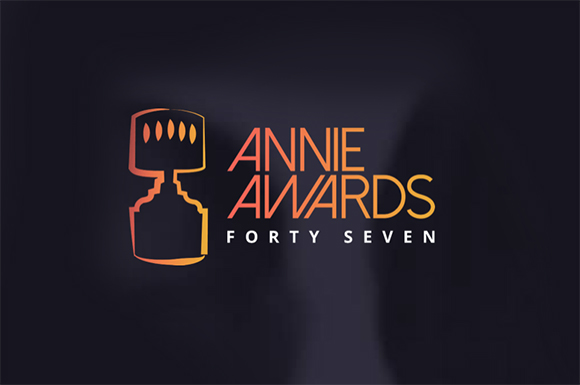 Annie Awards logo featuring a stylized lamp icon and text on a dark background.