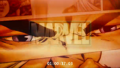 The word MARVEL in large block letters over a close-up of a comic book character's eyes.