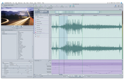 A digital audio workstation software interface showing audio waveforms and a video preview window.