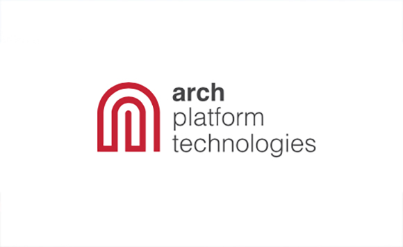 Red arch-shaped icon next to the text arch platform technologies on a white background.