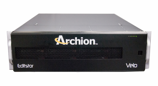 A black Archion Velo server by Editstar with a mesh front panel.
