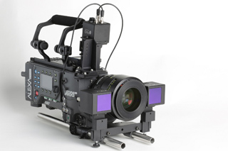 A black ARRI ALEXA cinema camera with a lens, matte box, and top handle, set against a white background.