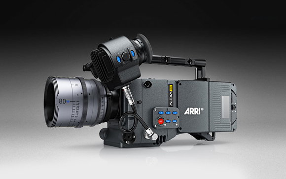An ARRI ALEXA Mini professional cinema camera equipped with a large silver prime lens.