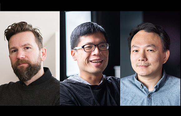 Three headshots of men: one with a beard, one with glasses smiling, and one with a neutral expression.