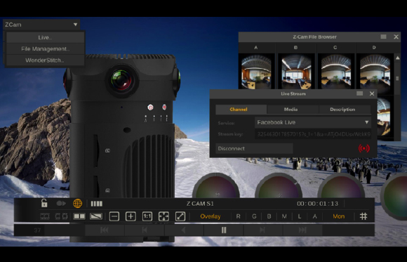 Digital camera interface overlays a snowy mountain landscape with a colony of penguins.