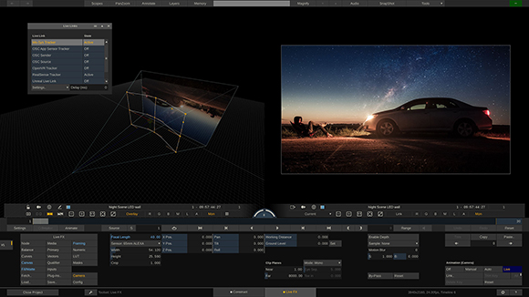 Software interface showing a video preview of a silver car under a starry night sky.