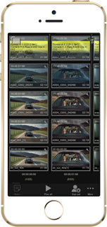 A gold smartphone displays a video editing app with a grid of video clips and a timeline.