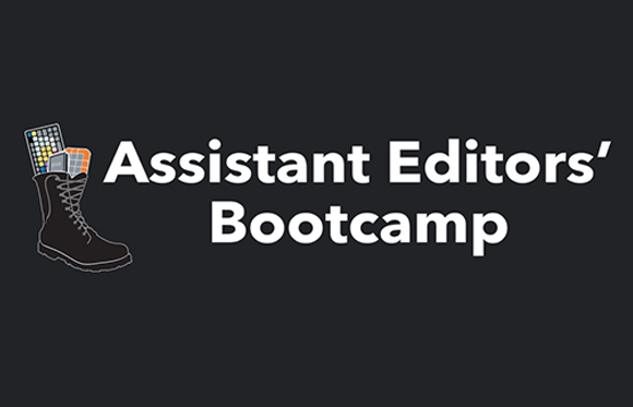 Logo for Assistant Editors' Bootcamp featuring a black boot with film reels inside.