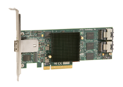A green computer expansion card featuring a large black heatsink, several memory chips, and a metal mounting bracket.
