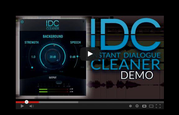 Software interface for IDC Instant Dialogue Cleaner showing background and speech control knobs.