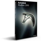 A black software box for Autodesk Mudbox 2010 featuring a stylized silver sculptural shape.