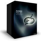 A black software box for Autodesk Flare 2011 featuring a silver leaf-shaped logo.