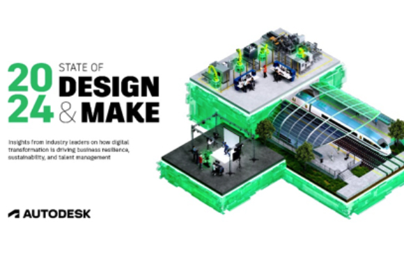 Isometric 3D illustration of a factory, a train station, and a digital workspace on green platforms.
