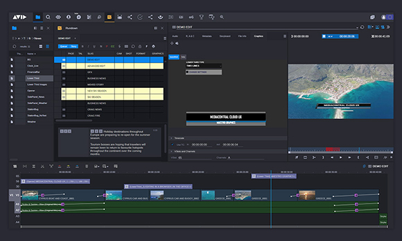 A dark-themed video editing software interface showing a timeline, media bin, and video preview window.