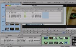 Video editing software interface showing multiple windows, media lists, and a timeline.