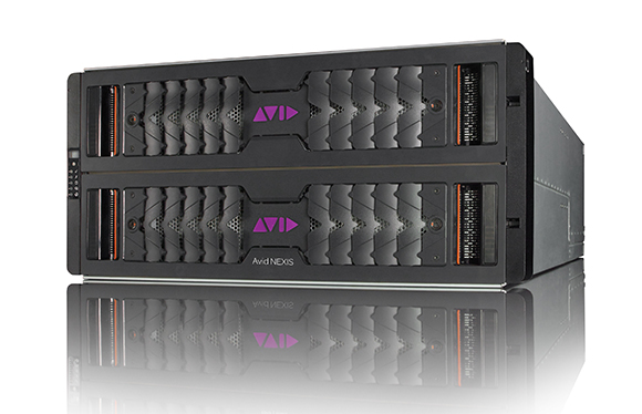 Two black Avid NEXIS server units stacked on a reflective surface.