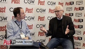 Two men sit facing each other and converse in front of a white backdrop with CGW and Post logos.