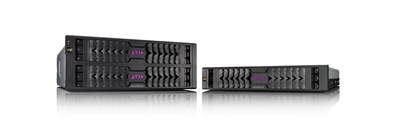 Two black AVI server units, one large and one small, positioned on a reflective white surface.