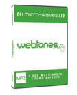 A white and green software box labeled Webtones micro-waves with 1,000 multimedia sound effects in MP3 format.
