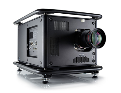 A black professional cinema camera mounted in a black metal protective cage against a white background.