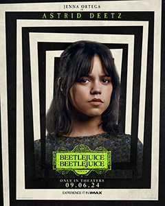 Movie poster featuring a portrait of Jenna Ortega framed by concentric black and white rectangles.