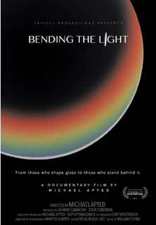 Poster for Bending the Light featuring a large, glowing rainbow arc against a black background.