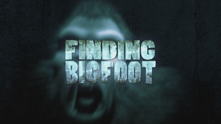 Text reading 'FINDING BIGFOOT' over a blurry, dark silhouette of a creature's face.
