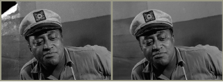 Two identical black and white portraits of a man wearing a peaked cap and collared shirt.