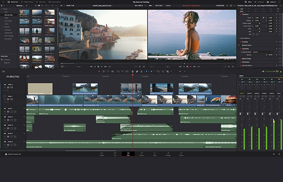 A digital video editing software interface showing a video timeline, audio tracks, and a preview window.
