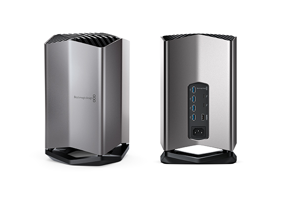 Two views of a silver, vertical metallic computer tower against a white background.