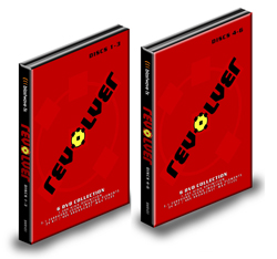Two red DVD collection boxes titled REVOLVER, one for discs 1-3 and one for discs 4-6.