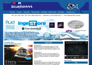 Bluefish444 website showing Fluid Ingestore software advertisement and latest news updates.