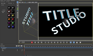 A video editing software interface displaying a 3D text animation of the words 'TITLE STUDIO'.