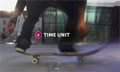 Split-screen view of a person skateboarding, showing a clear side and a motion-blurred side with text overlay.