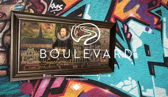 A framed historical portrait with the text BOULEVARD is superimposed over colorful graffiti.