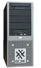 A silver and black vertical computer tower featuring a black front panel and the Boxx logo on a mesh grille.