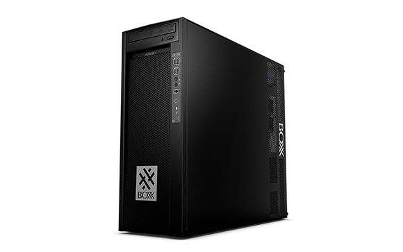 A black mid-tower desktop computer case viewed from a three-quarter angle against a white background.