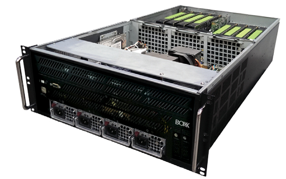 An open black computer chassis showing internal hardware like RAM modules and power supply components.