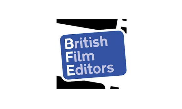 Blue rounded rectangle containing the white text 'British Film Editors'.