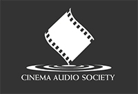 White logo of a film strip shaped like a flame above concentric circles and the text Cinema Audio Society.