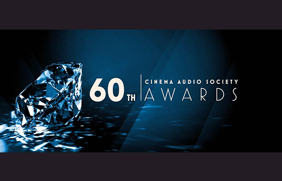 Graphic for the 60th Cinema Audio Society Awards featuring a large sparkling diamond on a dark blue background.