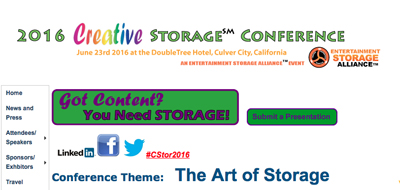 Banner for the 2016 Creative Storage Conference in Culver City, California.
