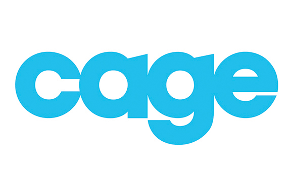 The word cage written in bold, light blue lowercase letters on a white background.