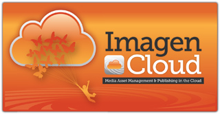 Imagen Cloud logo featuring a cloud icon with butterflies and a person swinging.
