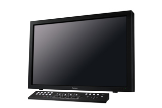 A black Canon computer monitor with a separate control keypad at the base.