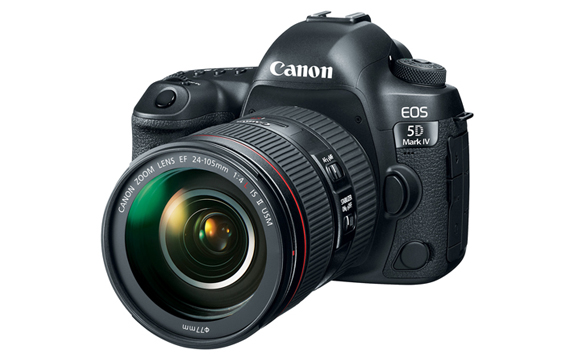 A black Canon EOS 5D Mark IV digital SLR camera with a 24-105mm lens attached.