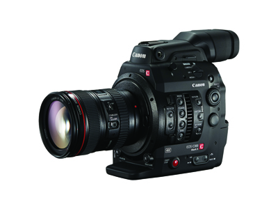 A black Canon EOS C300 Mark II digital cinema camera with a large professional lens attached.