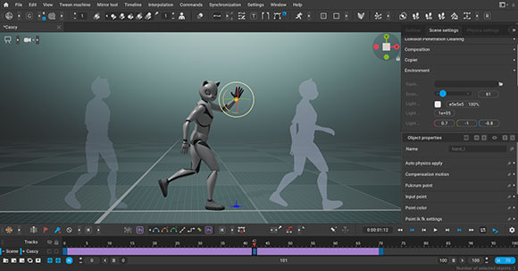 3D animation software interface with a grey humanoid character model in a digital workspace.