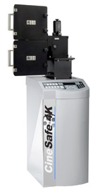 A CineSafe 4K medical imaging device with a large silver base and black modular components on top.